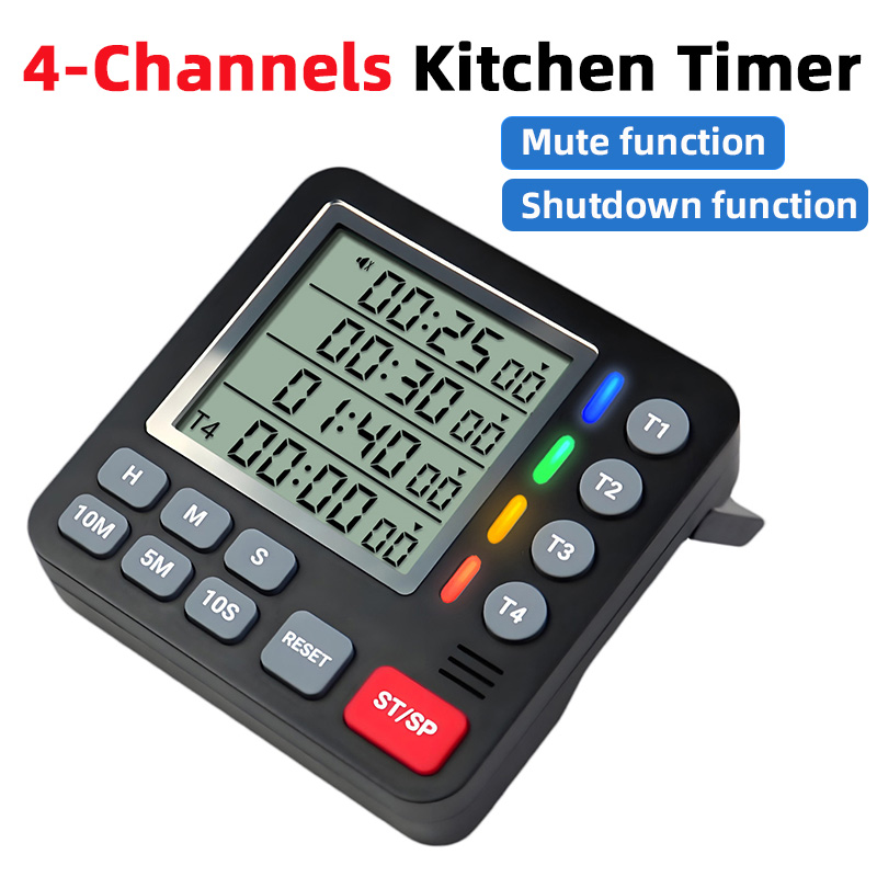 Kitchen Baking Timer - Цифровой кухонный таймер, 4-канальный большой дисплей,
